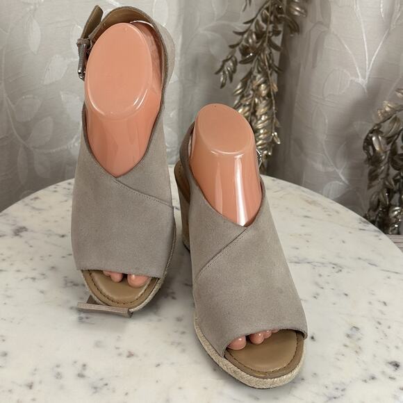 Franco Sarto Julien Sandal‎ Cork Wedge Taupe Suede Espadrilles Size-8.5M Boho - Picture 8 of 17